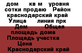дом 130 кв м 2 уровня 2 сотки продаю › Район ­ краснодарский край › Улица ­ 4 линия прк › Дом ­ 90 › Общая площадь дома ­ 4 › Площадь участка ­ 2 › Цена ­ 6 000 000 - Краснодарский край, Краснодар г. Недвижимость » Дома, коттеджи, дачи продажа   